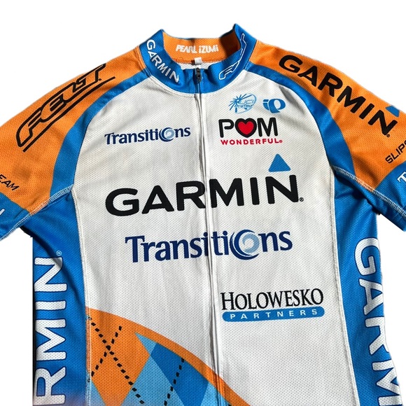 PEARL IZUMI WHITE/BLUE/ORANGE GARMIN FULL ZIP LIGHTWEIGHT CYCLING JERSEY - Picture 3 of 9